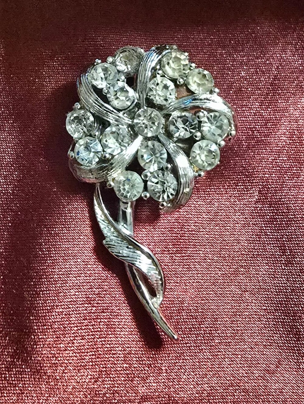 Vintage Rhinestone Flower Brooch Pin